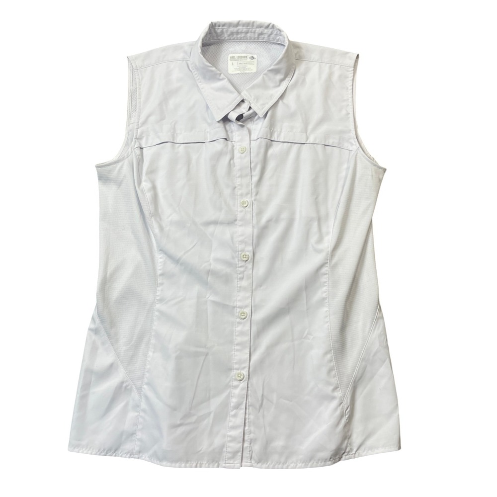 Reel Legends Large Saltwater II White Sleeveless Full Button 100% Polyester